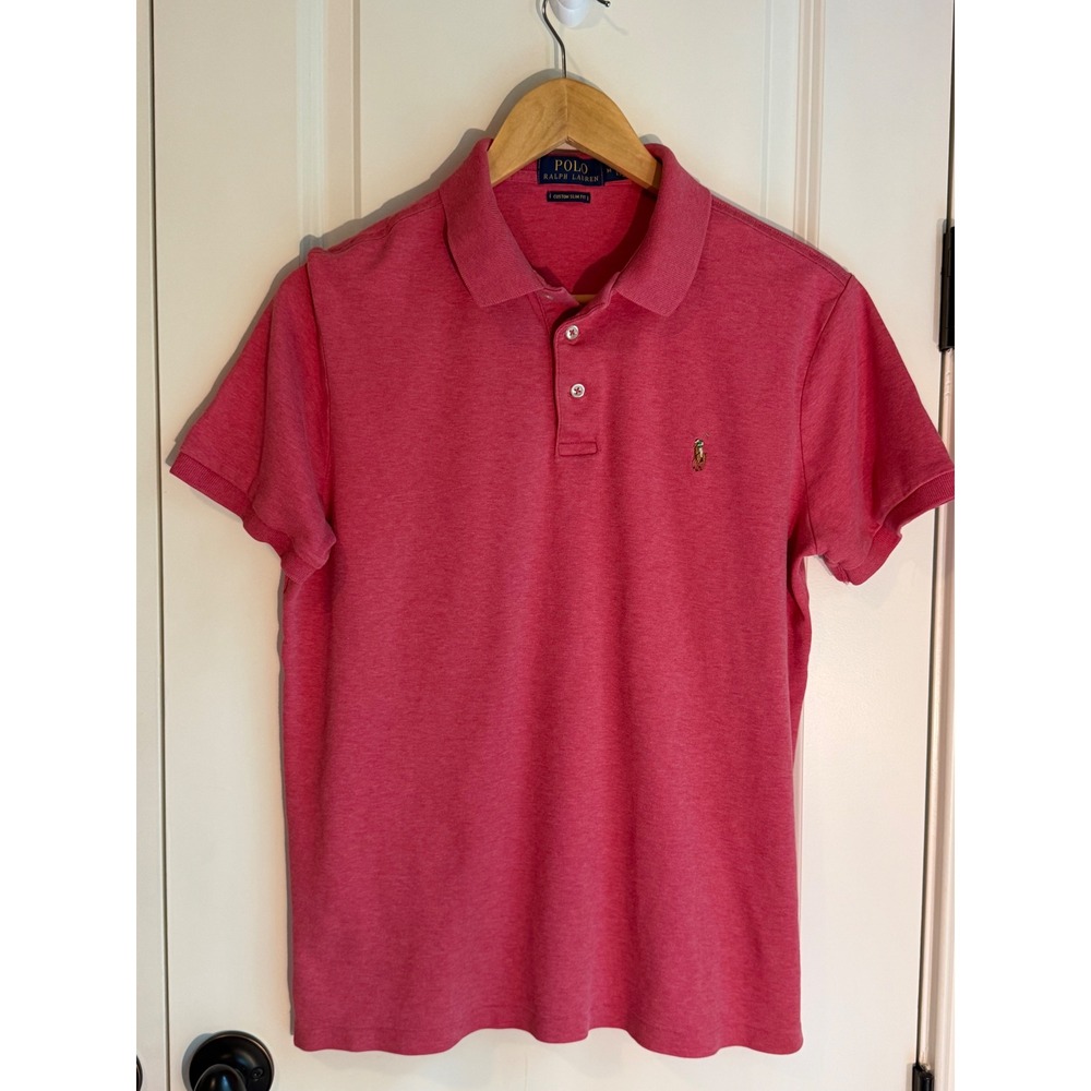 Polo Ralph Lauren Mens Short Sleeve Polo Shirt Pink Heathered Custom Slim Fit M